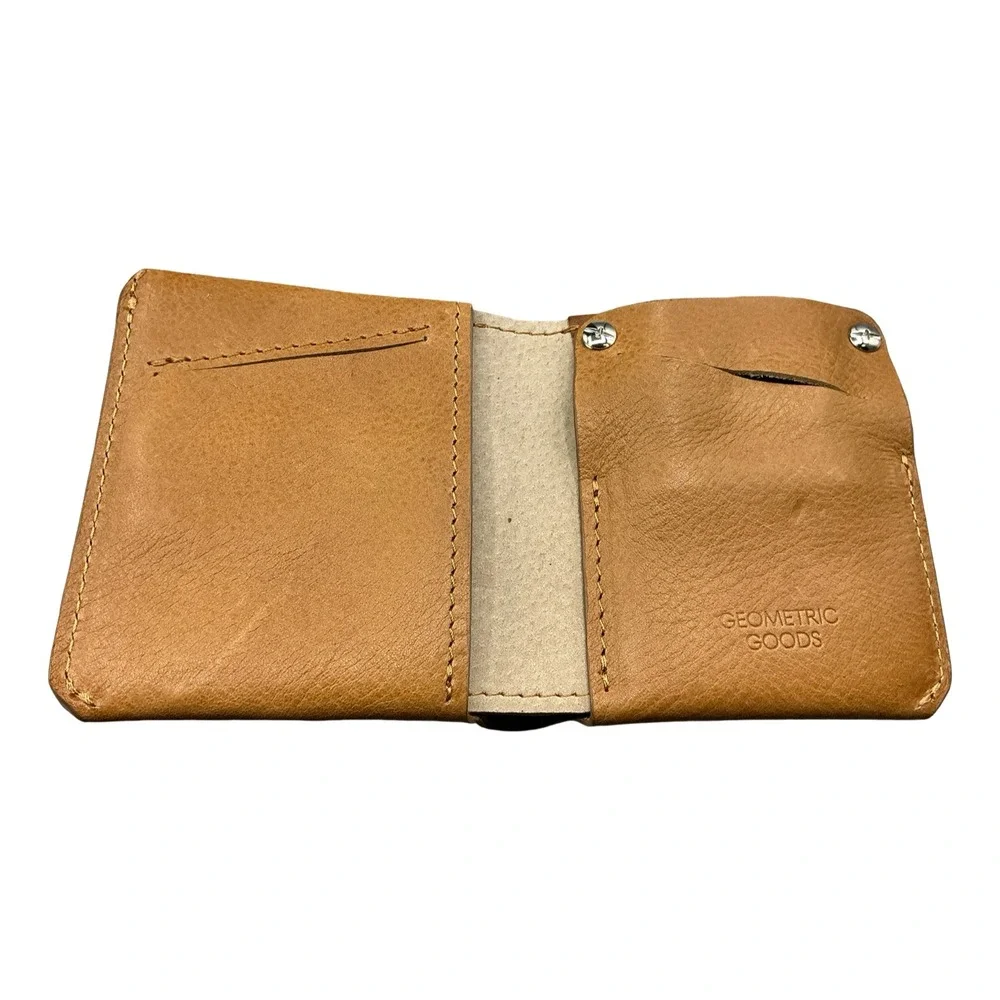 Geometric Goods Tan Leather Bifold Wallet Mens  Handmade Compatible with Airtag